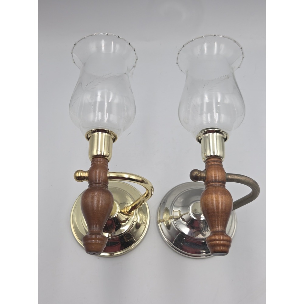 Vintage Pair Home Interiors Wood Wall Sconces W/Glass Votive Holders